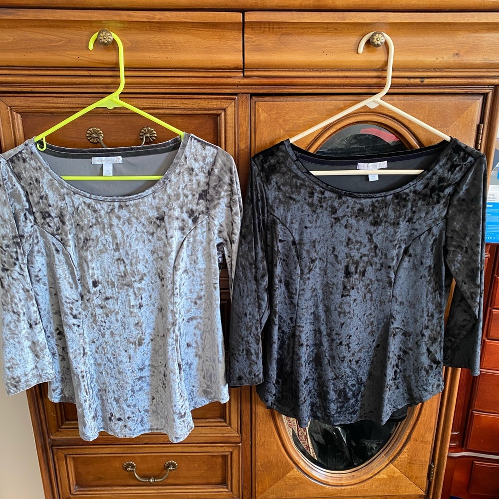 Lot of 2 Crushed Velvet Westport tops size XS from Dressbarn